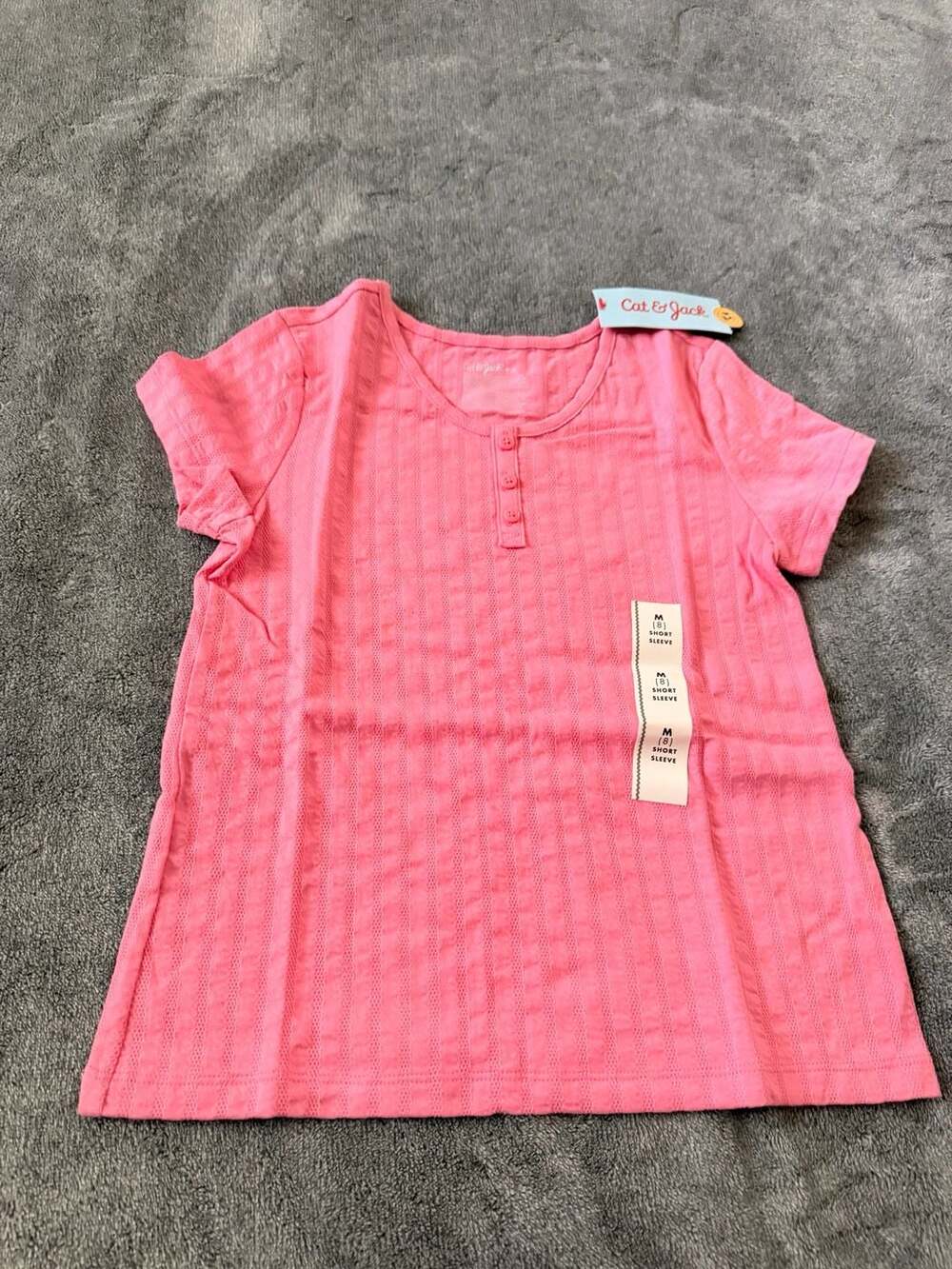 Cat & Jack Girls Pink Short Sleeve Textured Henley Top Size M (8)